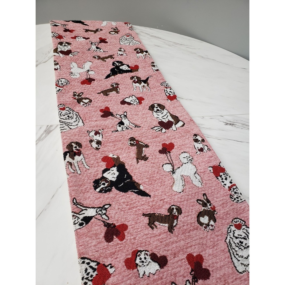 Valentines Day Puppy Love Table Runner Made In India Dogs Poodle St Bernard